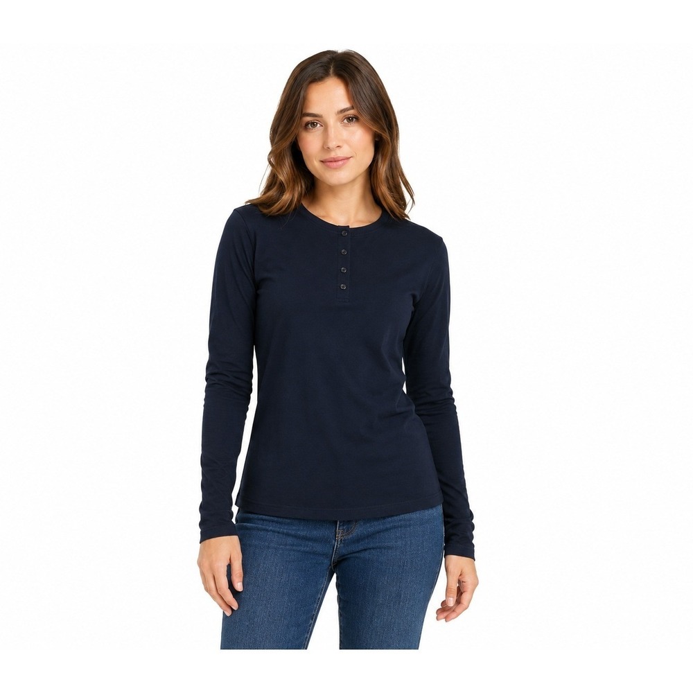 French Connection Henley Knit Top Womens S Navy Blue Indie Minimalist
